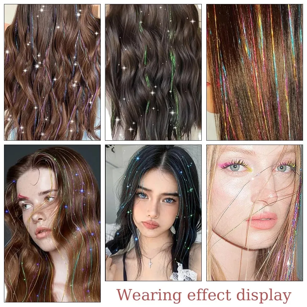 Hårglitterpaket med 6 st Klämma i hårglitter 20 tum Färgglada glitter glitter Hårförlängningar Festival Present glitter Fairy Hairpiece