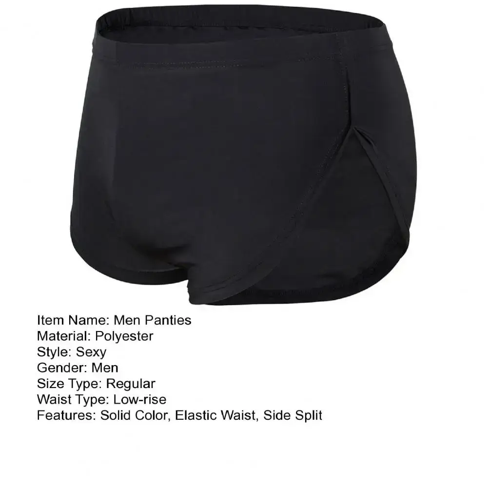 Men Solid Color Breathable Low-rise Shorts Panties Elastic Waist Side Split Ice Silk Lounge Shorts Underpants Sleepwear