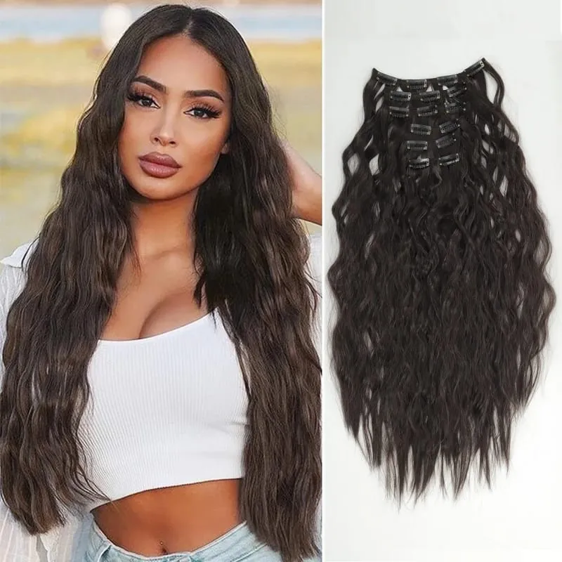 24 Inches 16 Clip Black Natural Daily Long Curly Hair Extensions Seven-Piece Set For Women — image 8