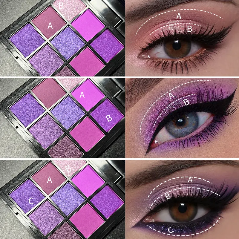 9 Color Purple Eye Shadow Palette Matte Pearlescent Eyeshadow Makeup for Women Glitter Shimmer Korean Cosmetics