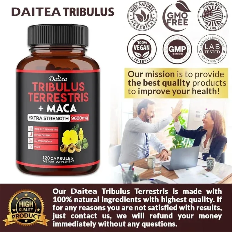 Daitea Tribulus + Maca Extract Capsules - Extra Strength 9600 Mg - Energy Endurance & Natural Energy Non-GMO