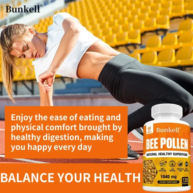 Bee Pollen Supplement 100% Natural Raw Bee Pollen Vegetarian Capsules Probiotic Superfood Digestion Immune Support & Energy