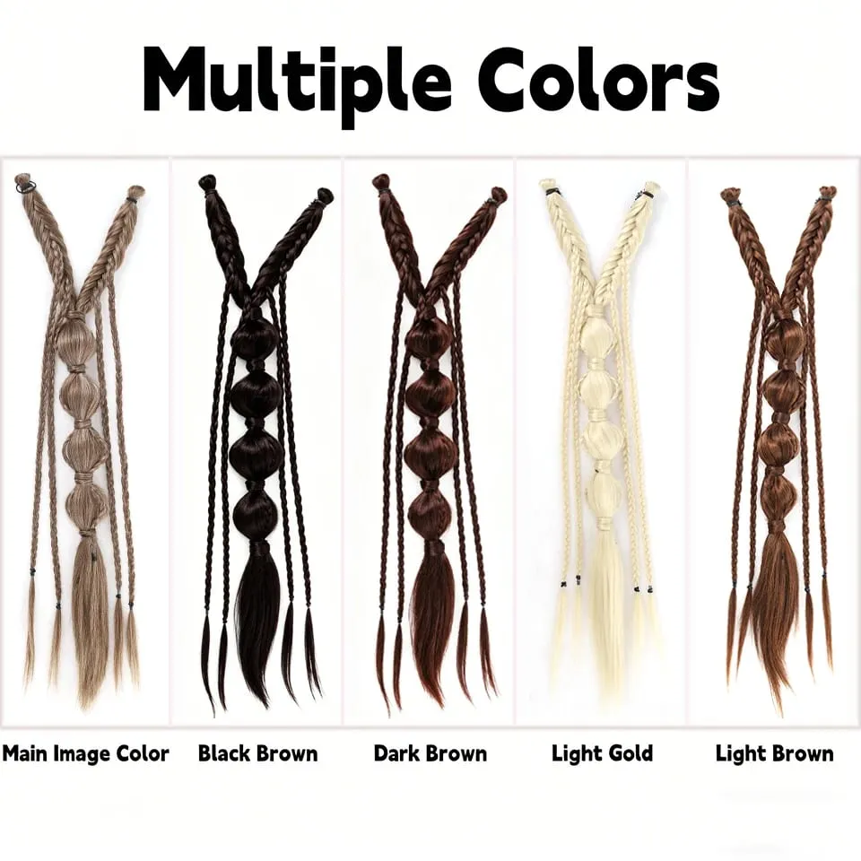 Synthetic Long Twist Braid Bubble Ponytail Extensions With U-shaped BB Clip 24 Inch Braided Wig Extensions For Women Daily Party
