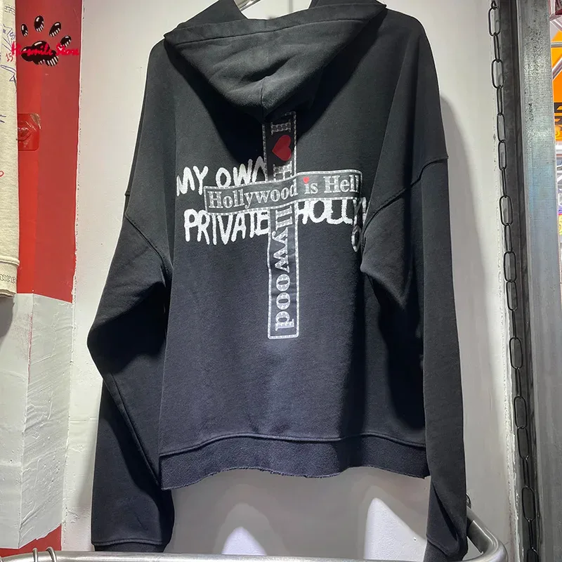 Nouveau surdimensionné PALY sweat à capuche pour homme femme lavé noir endommagé meilleure qualité décontracté Vintage Cardigan Zip sweats