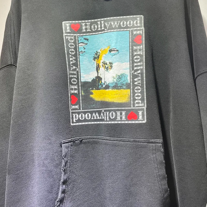 Nouveau surdimensionné PALY sweat à capuche pour homme femme lavé noir endommagé meilleure qualité décontracté Vintage Cardigan Zip sweats
