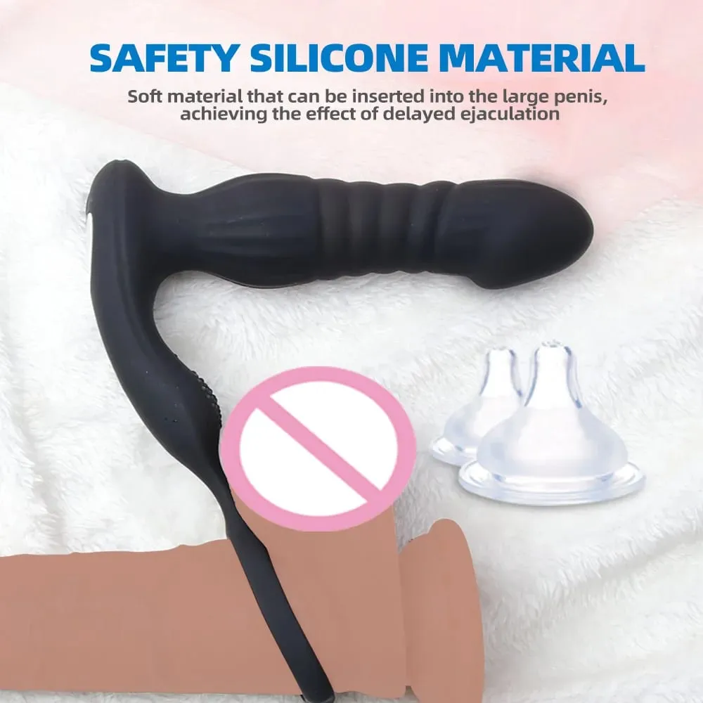 Stoßender Analvibrator mit Penisring, Prostata-Massagegerät, Analplug-Vibrator, Fernbedienung, Buttplug, Sexspielzeug für Männer und Paare