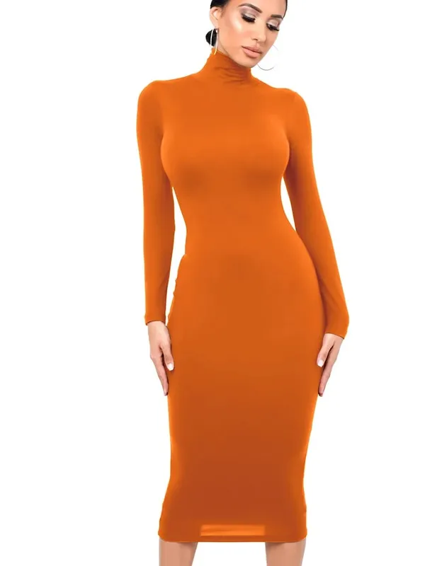 Vinter Svart Turtleneck Sexig Damklänning Höst Långärmad Skinny Midi Boydcon Casual Blå Plysch Knälång Party Club