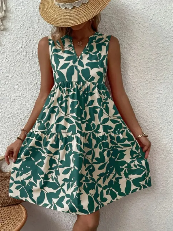 Dámské Boho potisk minišaty léto elegantní bez rukávů s výstřihem do V volán do tílka ležérní volné oversize plážové šaty na párty