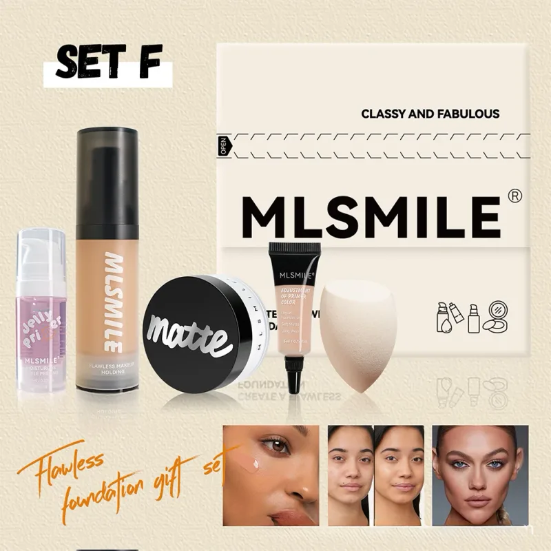 All‑in‑One Foundation Makeup Gift Set Full Coverage Concealer Setting Powder Makeup Sponge Portable Face Cosmetic Kit