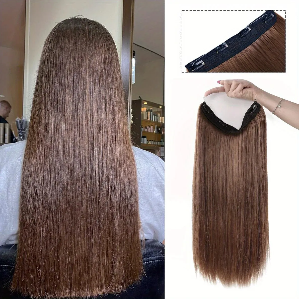 Invisible Wire Hair Extensions Adjustable Size Removable Secure Clips in 24 Inch Straight Secret Hairpiece for Women — image 10