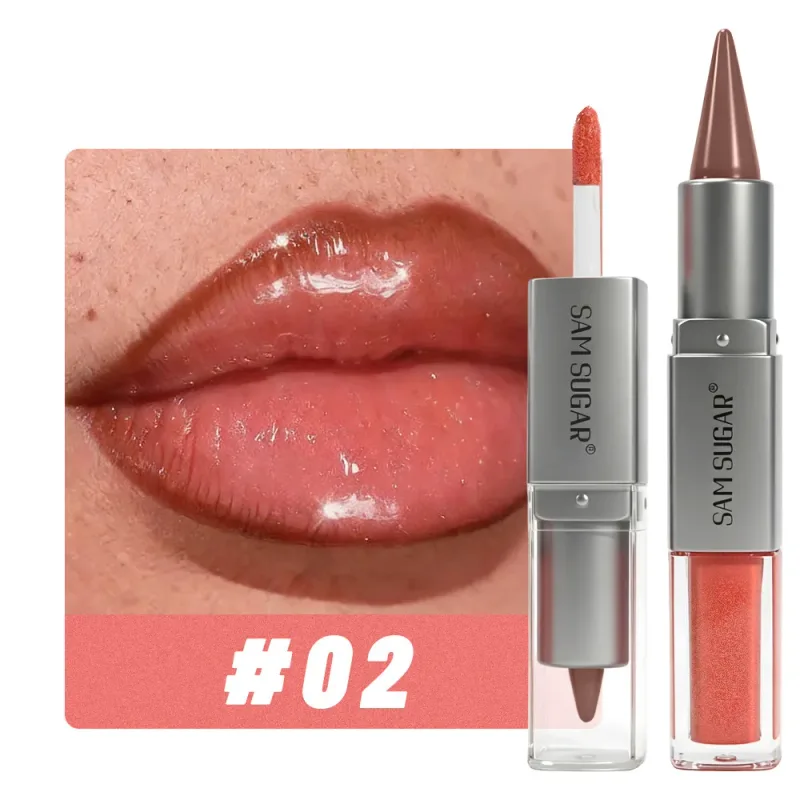 Pelapik Bibir & Lip Gloss 2 dalam 1 Dwi Berakhir Menghidratkan Gincu Tidak Melekat Matte Baldu Outline Krayon dengan Sapuan Bibir Montok Berkilat