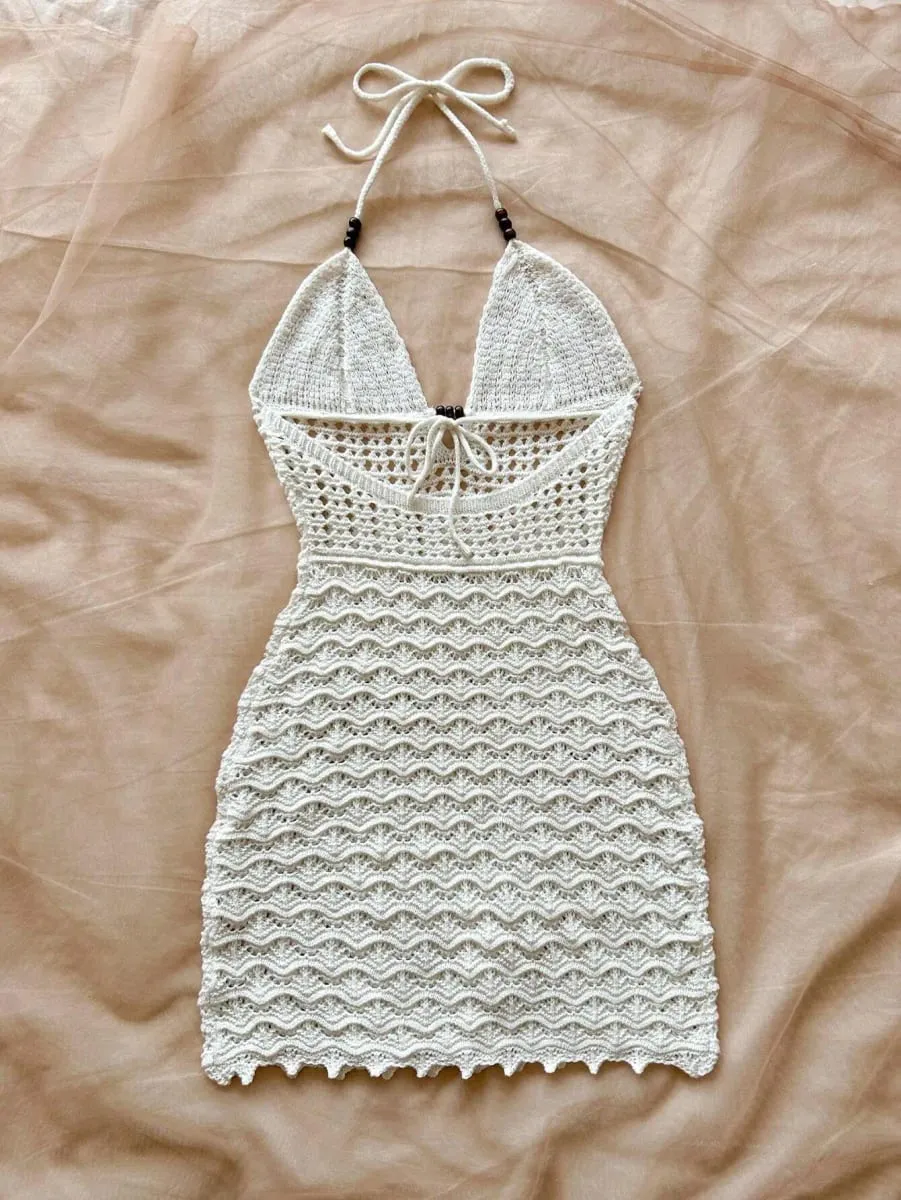 Vestido sin mangas con cuello halter de crochet blanco para mujer — image 2