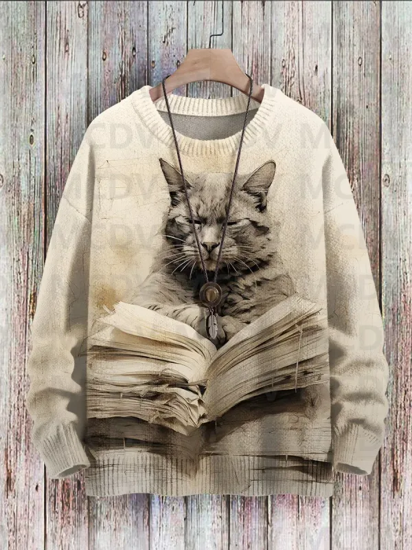 Cute Black Cat Flower Birds Art Pattern Print Casual Knit Pullover Sweater Classic Sweater Men's For Women's Pullover — image 8