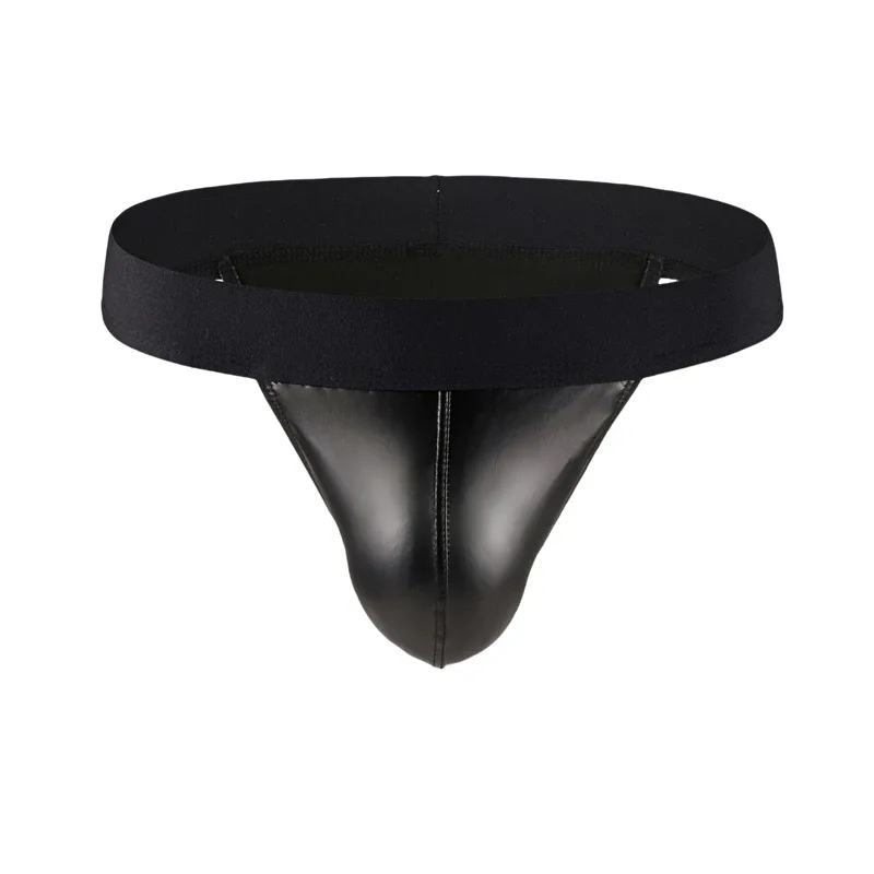 Sexy Men Underwear Briefs Underpants Faux Leather Men's Briefs Bikini Slips Hombre U Pouch Wide Belt Male Panties Cuecas
