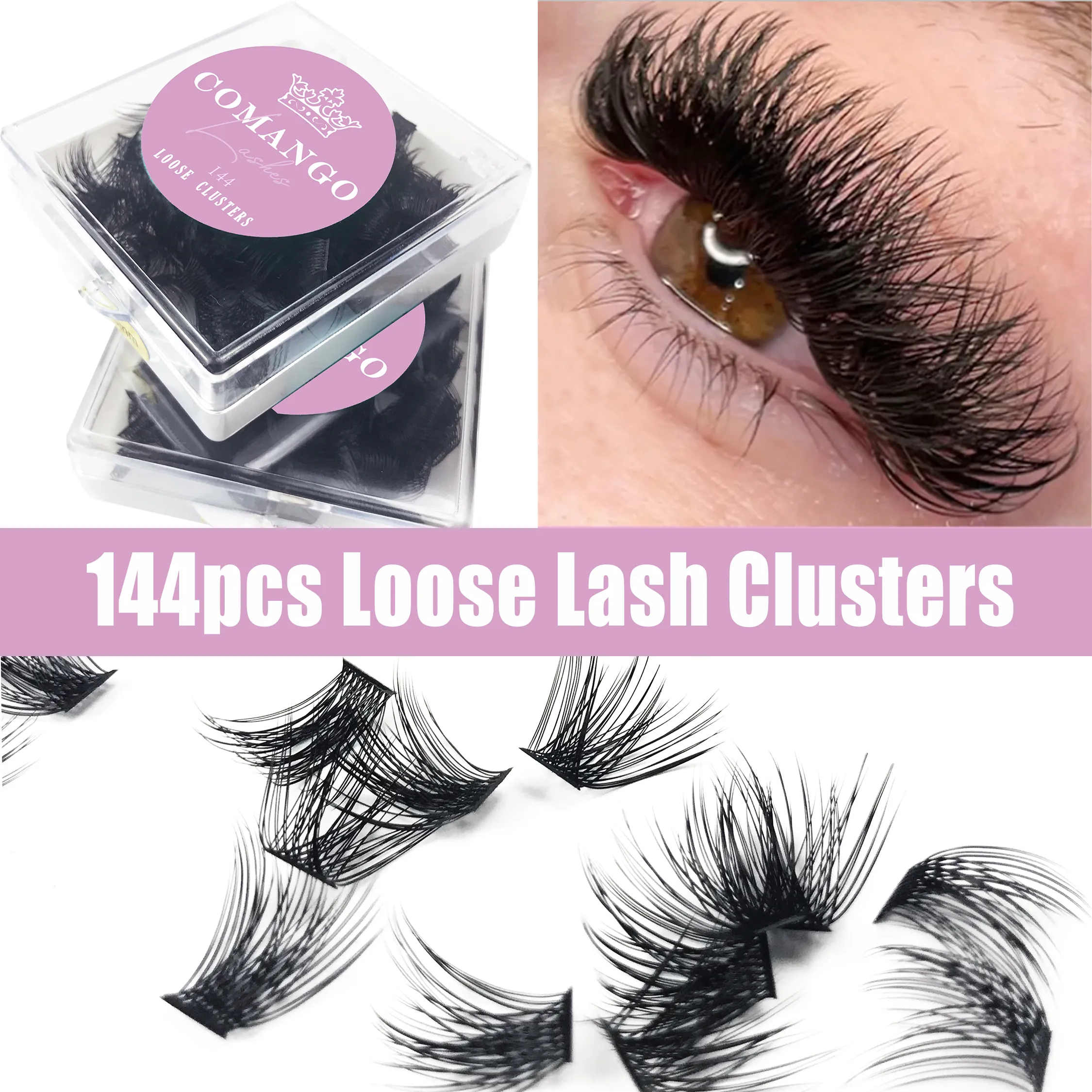 144pcs Loose Lash Segmented Cluster Individual Russian Wispy C/D Curl Cluster Lashes Extension DIY At Home