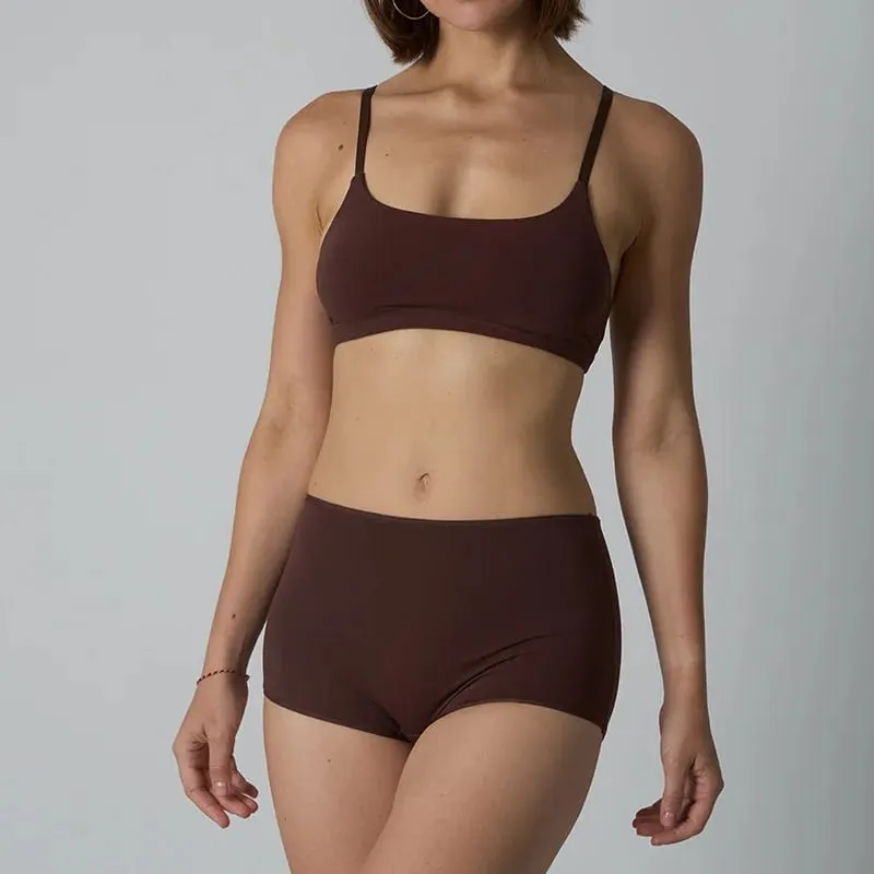 Cotton Underwire-Free Bralette and Boyshort Set – Unpadded Ribbed Knit Lingerie Two-Piece Set