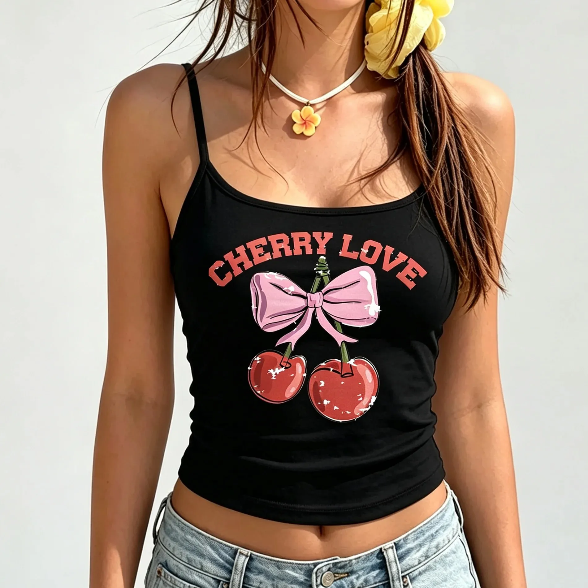 Red Cherry Graphic Tank Top Women Summer Camisole Spaghetti Strap Sleeveless Vest Casual Holiday Beach Tops Cool Girl Streetwear