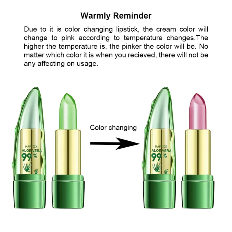 Aloe Vera Warm Change Lipstick for Long-Lasting Lip Protection Moisturizing and Color Changing Magical Color Change