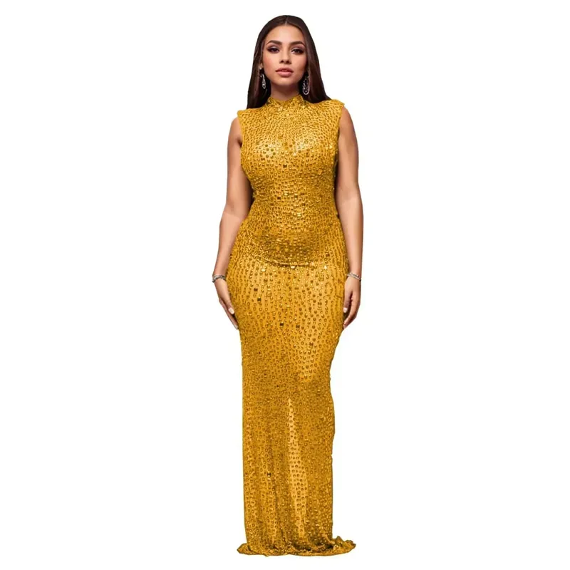 CM.YAYA 2024 Sonbahar Elmas Sıcak Rhinestones O-Boyun Kadın Kolsuz Bodycon Uzun Elbise Doğum Günü Partisi Akşam Balo Maxi Elbiseler — image 9