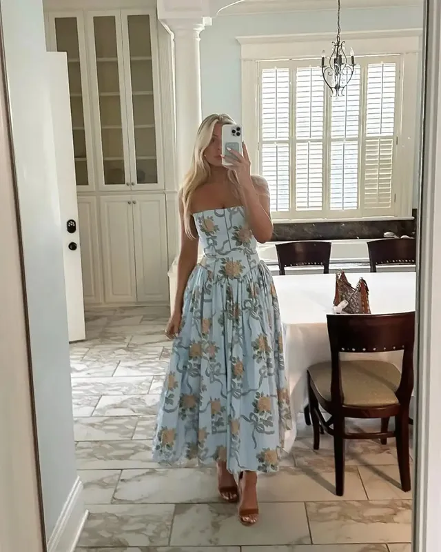 Suninheart เสื้อผ้าฤดูร้อนสำหรับผู้หญิง Midi ชุดที่สง่างาม 2025 สินค้าใหม่ชุดวันหยุดพิมพ์ลายดอกไม้สีขาว
