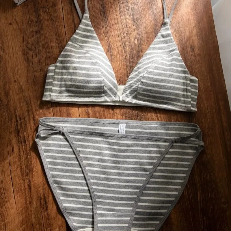 omen Front Closure Bra Set Summer Thin Spaghetti Strap Sexy Triangle Cup Backless Brassiere Lingerie Set 32‑38 Size
