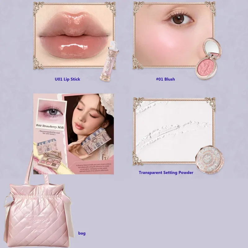 Flower Knows Knight Unicorn Complete Makeup Collection Shimmer Eyeshadow Silk Satin Blush Glazed Lipstick Face Beauty Gift Set