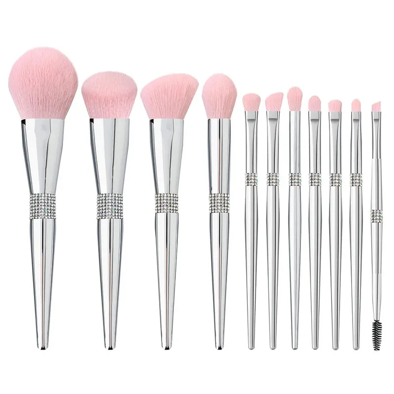 New 11 Pcs/set Diamond Makeup Brushes Set Powder Foundation Blush Contour Eyeshadow Brow Lashes Cosmetic Brushes Beauty Tools