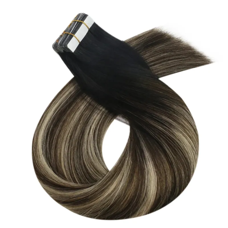 Moresoo Tape in Hair Extensions Brazilian Human Hair Real Natural Balayage Blonde Ombre Hair Straight Machine Remy Hair Tape Ins