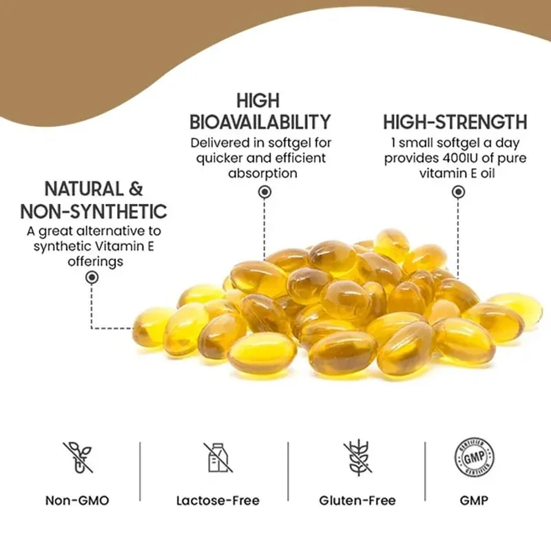 Vitamin E Supplements with Tocopherols & Safflower Oil Support Elasticity Shrink Pores Combat Aging & Antioxidant Immune