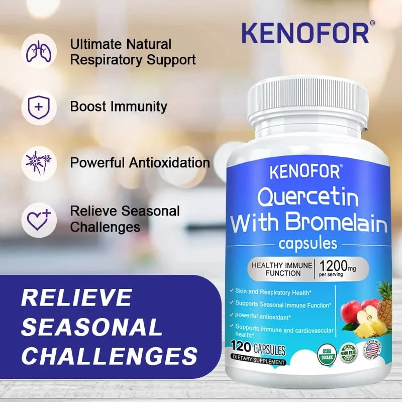 Quercetin + Bromelain Complex Capsules 1200mg - Immune Joint & Digestive Support with Vitamin C & D3 30/60/120 Counts