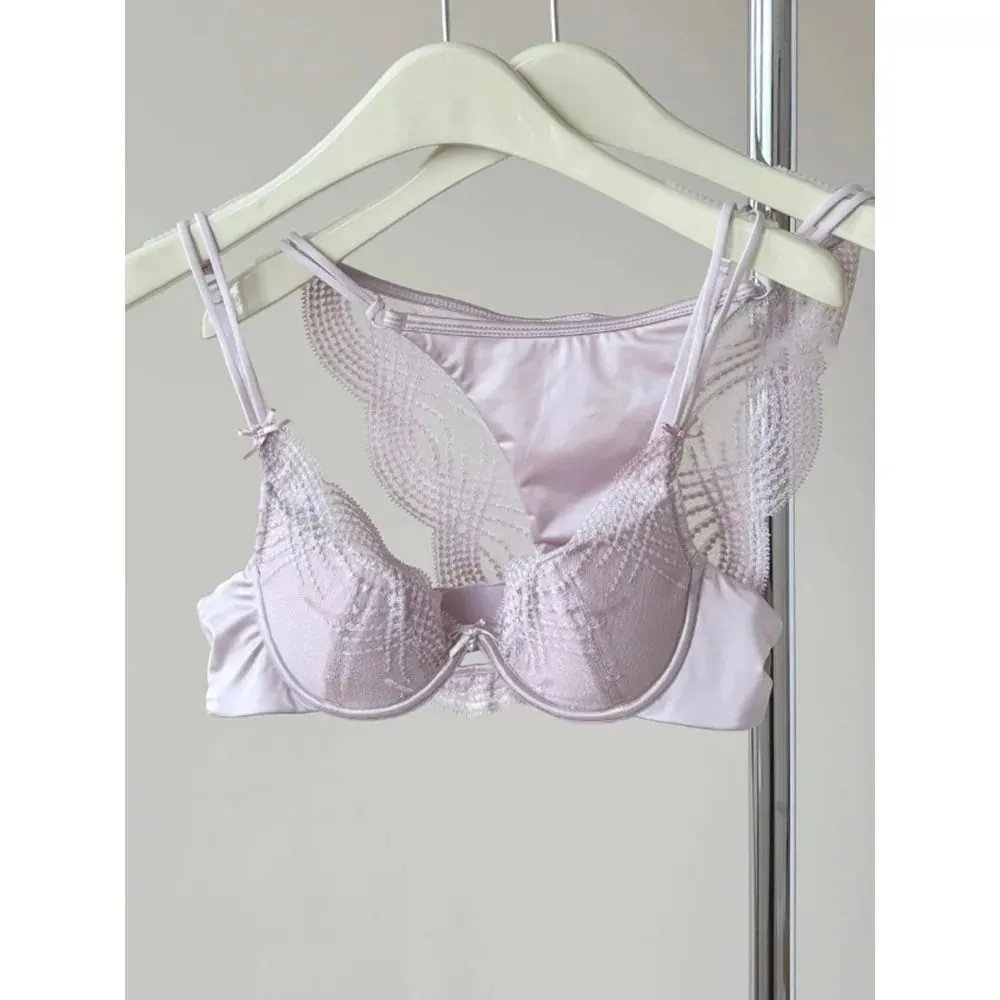 Set intimo mezza coppa Donna Coppa sottile Push Up Reggiseno morbido con ferretto Slip Piccolo petto Raccogliere Supporto laterale Biancheria intima anticedimento 32‑38 — image 2