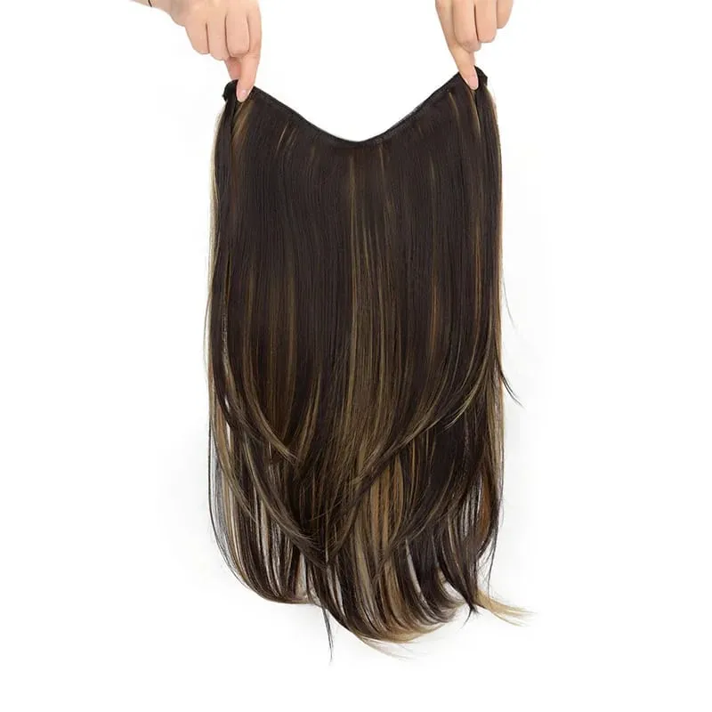 22Inch Synthetic Long Micro Curly Layered Hair Extension Patch Natural Looking Invisible One Piece Wig for Women