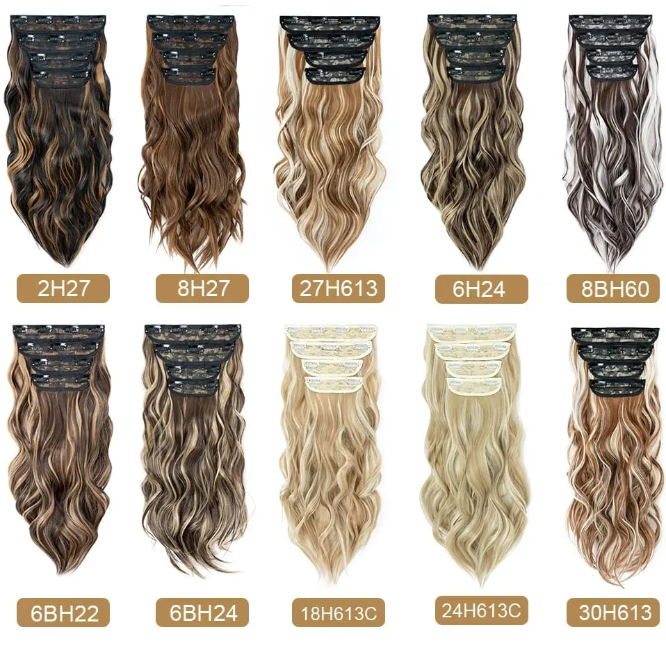 4 Pieces Set Clip In Hair Extensions Highlight Wavy Curly Long Synthetic Hairpieces For Women 22 Inch 180g Hair Clips Hair — image 2