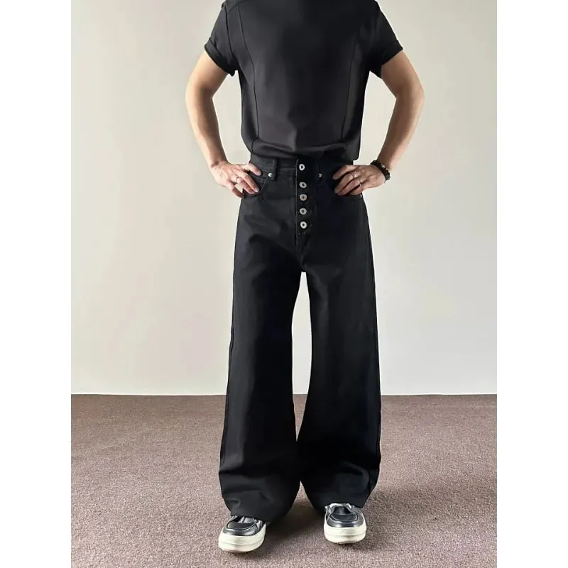 Men's Jeans Black Baggy Denim Pants American Style Rivet Five Button Pocket Loose Fit Streetwear Man Pants
