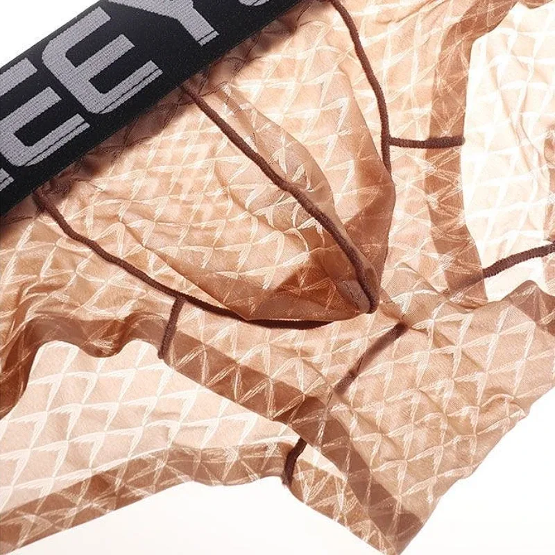 Pakaian Dalam Pria Seksi Celana Dalam Pria Lembut Transparan Ultratipis Belah Ketupat Sutra Es Celana Dalam Pria Elastis Sejuk Pengangkat Pinggul Pinggang Rendah