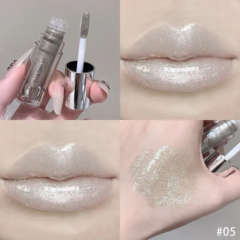 Mirror Watery Lip Gloss Lasting Moisturizing Lip Tint Cool Black Silver Gray Pearl Fine Sparkling Lipstick Makeup Cosmetics