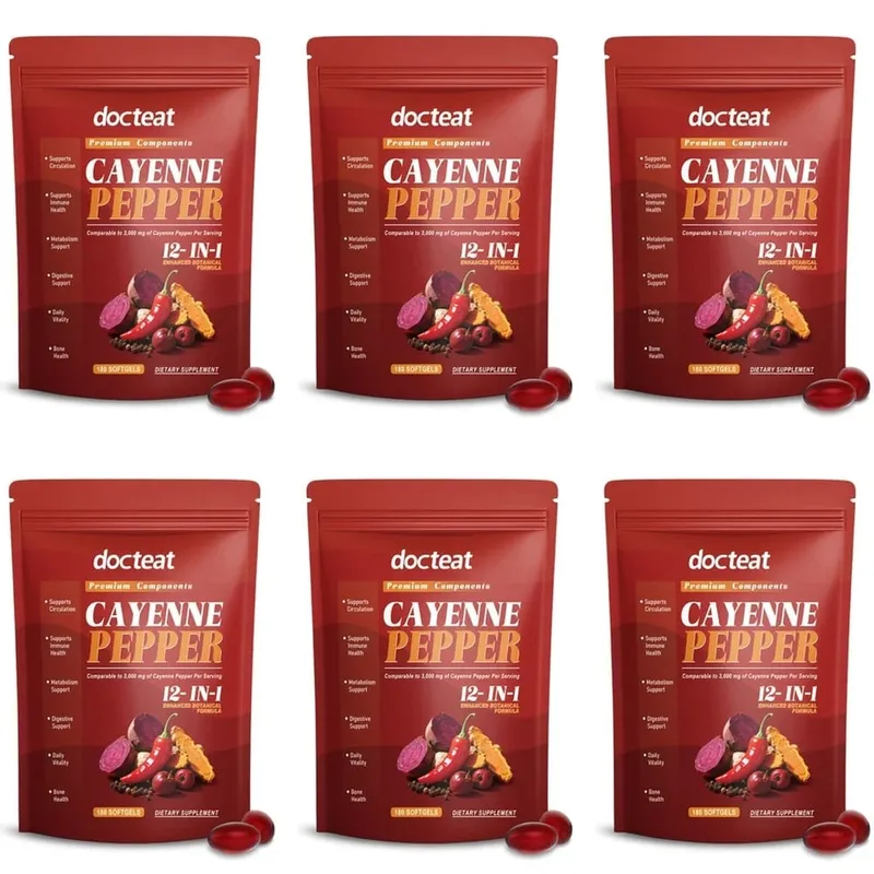 Docteat Cayenne Pepper 12-in-1 소프트젤 베르베린 및 흑후추 추출물 함유 면역 건강 및 뼈 지원 180 소프트젤