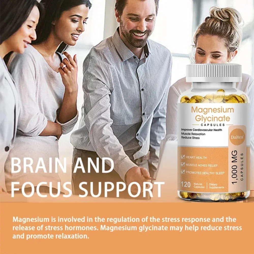 Magnesium Glycinate Capsules - Helps with Stress Muscle Sleep Joints Bones Immune and Cardiovascular Health