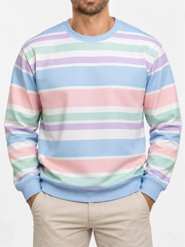 Men's Vintage Striped Crewneck Sweatshirt Casual Long Sleeve Pullover Color Block Autumn Streetwear Everyday Fashion Classic Top