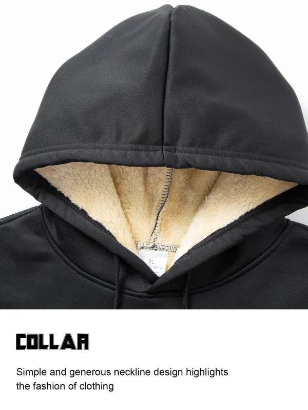 Winter Lambswool Hoodies Thicken Warm Windproof Sweatshirts Print Hooded Pullover Loose Men Women Winter Hoodies Black — image 10
