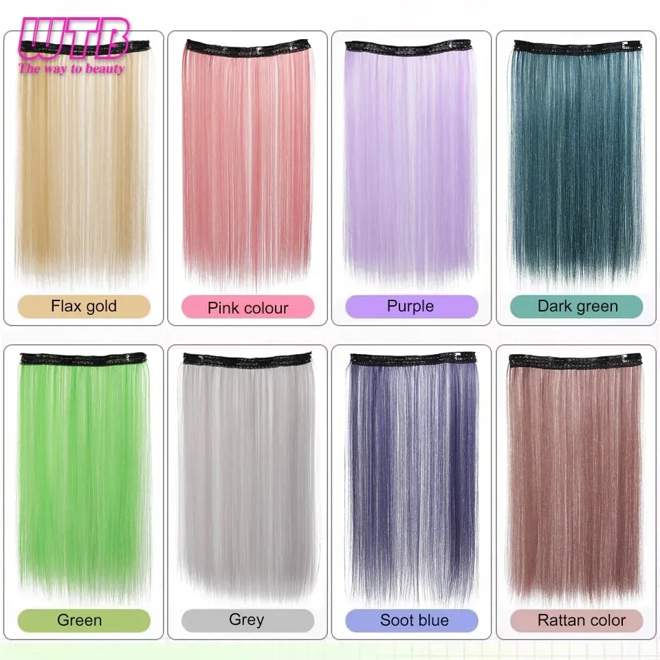 Synthetic Long Straight Clip In One Piece Hair Extension 4 Clips Inner Layer Hidden Hair Color Hair Piece Color Wig