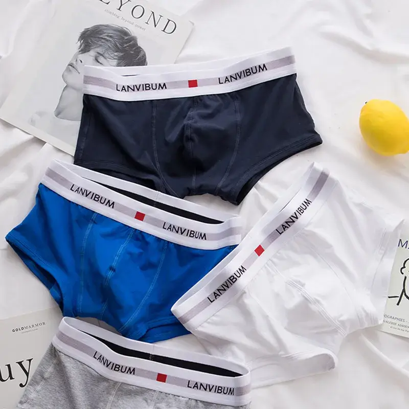 Sous-vêtements pour hommes jeunesse U surélevé taille basse coton quadrilatère pantalon couleur unie grand short pour hommes