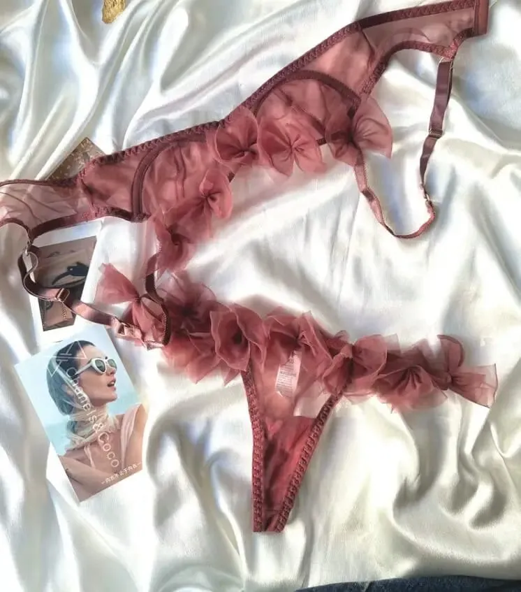 Bloemrijke/sexy mesh lingerie string set hot flirt half cup ultradunne beha vrouwen ondergoed comfortabele dames bh's