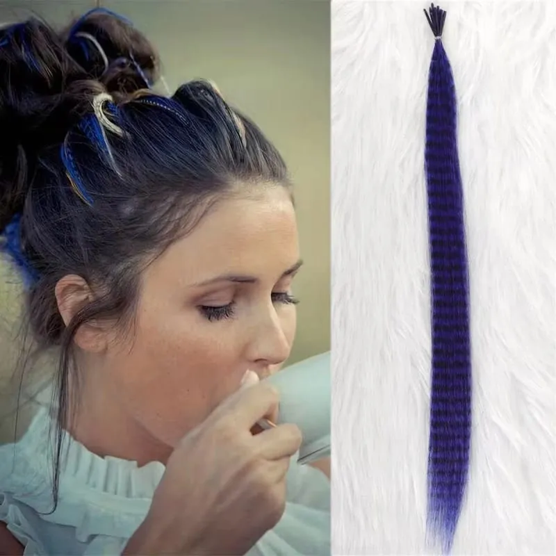 10 Buah Ekstensi Bulu Sintetis Pelangi Multiwarna Pengaya Rambut 16 Inci Cocok untuk Wanita — image 7
