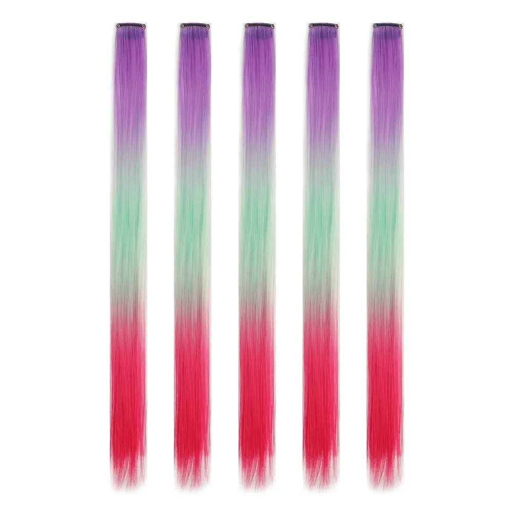 5PCS/set Clip in Hair Extensions Synthetic Hairpieces Colored Party Highlights for Girls 18 inches Multi-colors Straight Hair