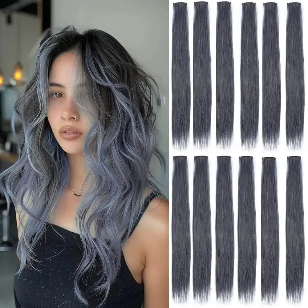 5PCS Gerade Clip In Haarverlängerungen Synthetische Highlight Clip Auf Haarteile Mode Haar Für Frauen Täglichen Party Cosplay — image 2