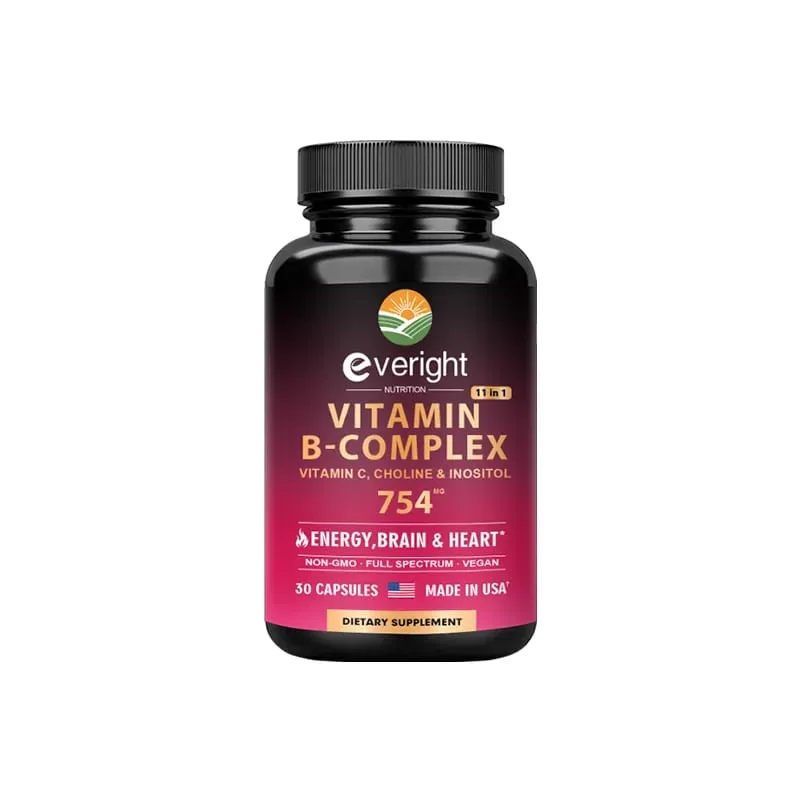 Vitamin B Complex for Energy Brain & Heart Support - with B1 B2 B3 B5 B6 B7 B8 B9 B12 with Vitamin C Choline Inositol