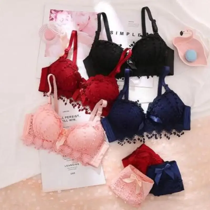 Girl Cheap Bra Set Large Size Back Button Comfortable Gather Bra Breathable Thin Section Without Steel Ring Women Underwear Sets — image 1
