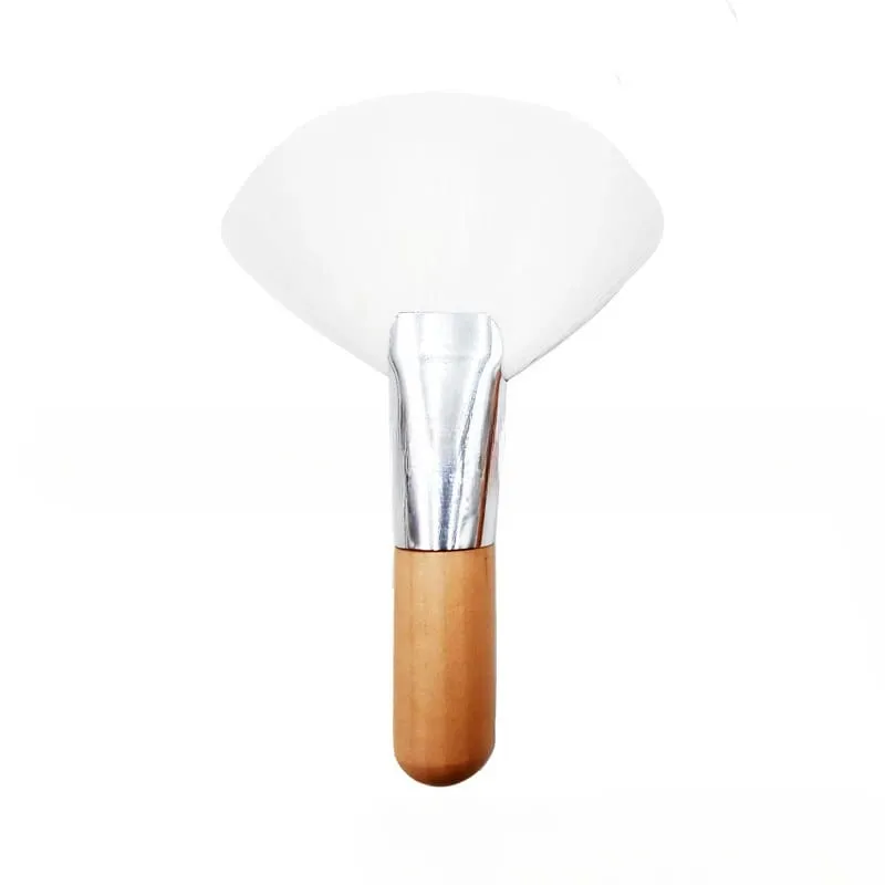 Mini Makeup Brush Gentle Esthetician Cleaning Cosmetic Small White Short Wooden Handle Synthetic Fiber Fan Brushes For Facial