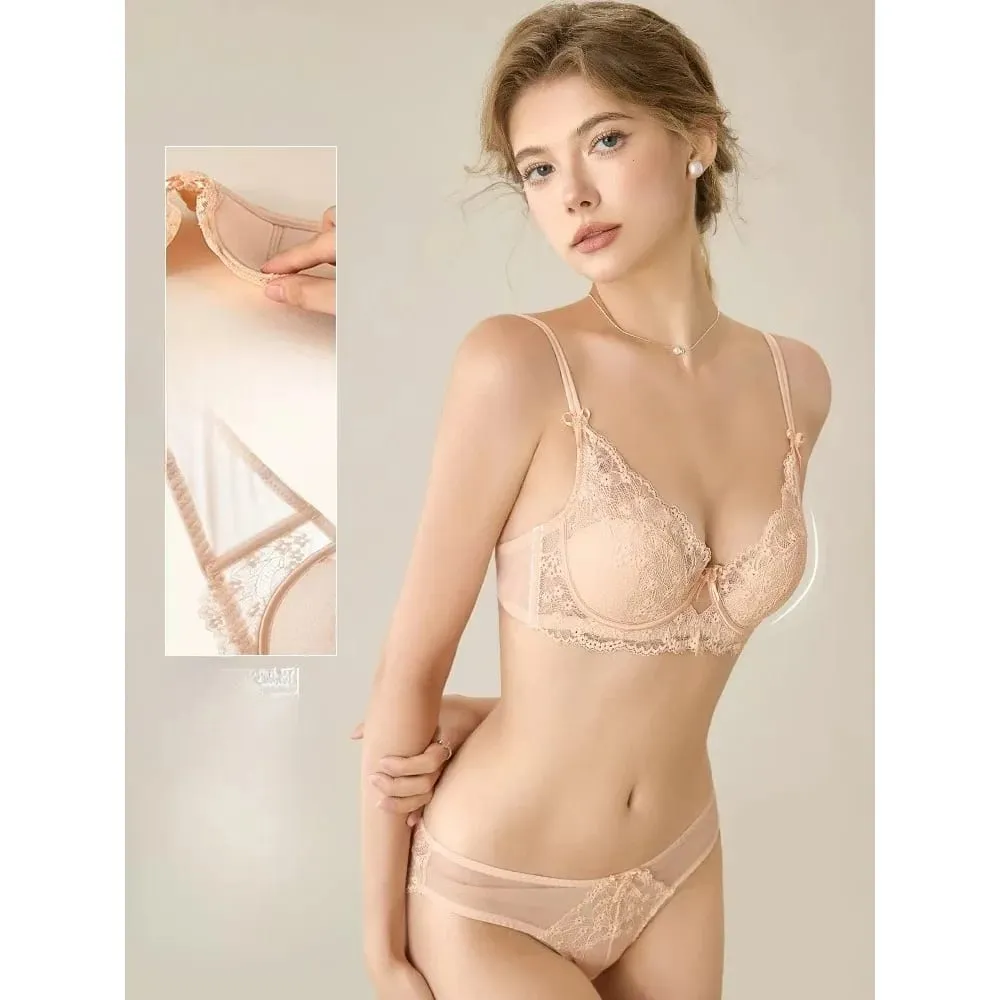 Women Pink Lace Full‑Cup Thin Minimizer Bra Set Push‑Up Anti‑Sag Support Lingerie Intimates For Large Breast Ladies Casual Daily — image 7